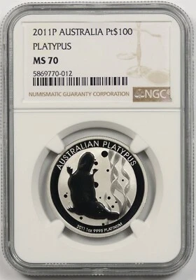 2011P Australia Platypus Platinum $100 NGC MS 70 1 oz .9995 Fine - Image 1 of 4