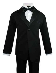 Toddler Boys' 5 Piece Classic Fit Formal Tuxedo Bow Tie Set w Blush Pink Bow Tie - Picture 1 of 21