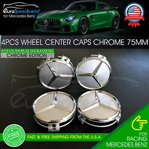 75mm Silver Chrome Wheel Center Hub Caps Emblem 4PC Set Mercedes Benz AMG Wreath - Picture 1 of 1