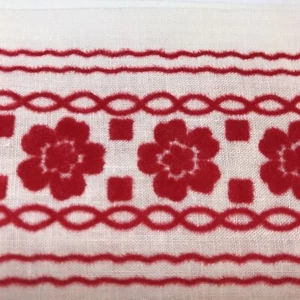 Vtg FLOCKED Fabric Ribbon Trim Edging 3” x 4 2/3 Yards Christmas Red & Cream NOS - Picture 1 of 6