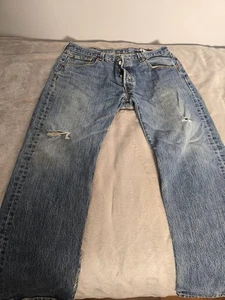 Levi’s 501 Men’s Jeans 38/30 Button Fly Distressed Ripped Blue Denim Original229 - Picture 1 of 10