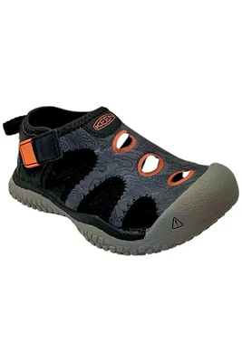 KEEN 学步儿童 男孩 Stingray 露趾凉鞋 黑色/安全 橙色 — 第 1/3 张图片