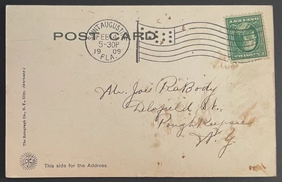 Saint Augustine, FL Post Card - mailed Feb 14, 1909 (Valentine's Day) to NY - FL - Image 1 of 2