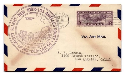 First Flight New York-Los Angeles Route 1930 Event Cover Aviation - Image 1 of 2