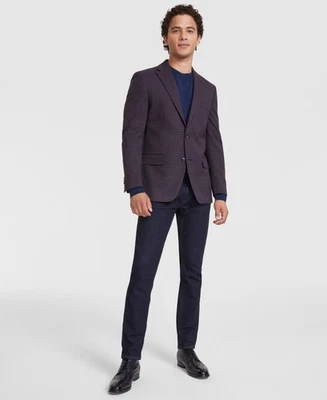 Abrigo Blazer Tommy Hilfiger Para Hombre Calce Moderno Deportivo 36 S Borgoña Púrpura Cuadros Foto 1 de 3