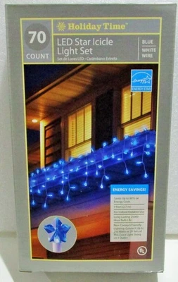 Holiday Time 70-Count LED star icicle light set 9 ft blue w/white wire - Image 1 of 2