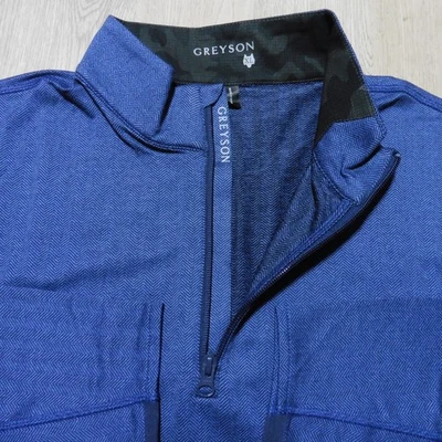 GREYSON Mens XL TATE MOCKNECK 1/4 ZIP PULLOVER BLUE BLACK HERRINGBONE GOLF - Image 1 of 4