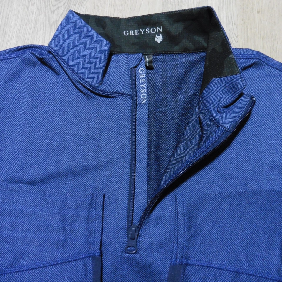 GREYSON Mens XL TATE MOCKNECK 1/4 ZIP PULLOVER BLUE BLACK HERRINGBONE GOLF - Image 1 of 4