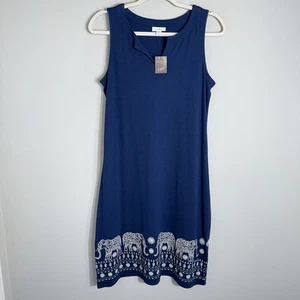 J Jill Sleeveless Midi Dress-Navy Blue-Embroidered Elephants-Cotton Blend-XS-NWT - Picture 1 of 10