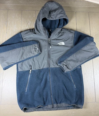 The North Face Jacket Boy's Size L  Blue Denali Gray Zip Up Hooded Retro Fleece - Image 1 of 4