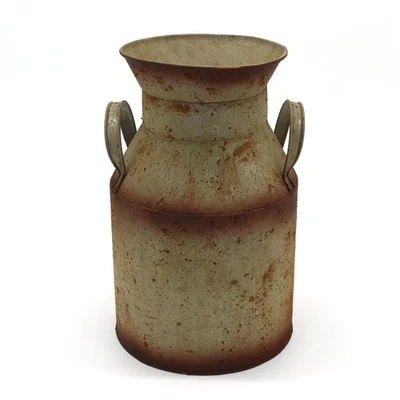 CVHOMEDECO. Farmhouse Galvanized Metal Milk Can, Old Rustic Primitives Jug Va... - Image 1 of 4