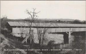 Alte überdachte Brücke über Conn River Windsor Vermont Vintage RPPC Postkarte - Bild 1 von 2
