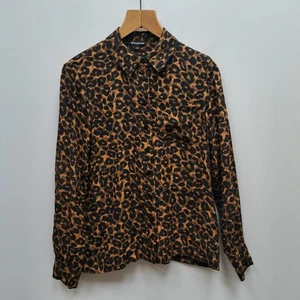 Whistles Tiger/Leopard Print Long Sleeve Collared Brown & Black Top Viscose UK 8 - Picture 1 of 8