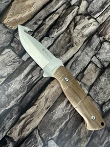 Beretta Chamois 440 Steel Guthook Full Tang Fixed Knife Walnut Handle w/ Sheath - Picture 1 of 12