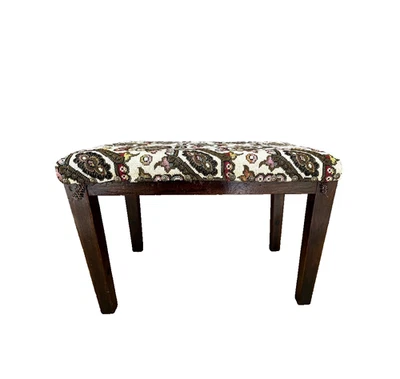 Small Sturdy Wooden Foot Stool Bench Ottoman,  Embroidered  Top - Image 1 of 4