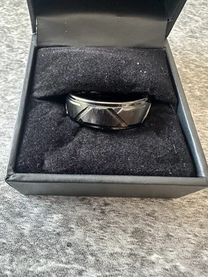 Men's Geometric Band in Black lon-Plated Tantalum Wedding Band 8mm - Image 1 of 2