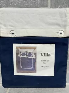 Villa Noble Excellence Greek Key Set of 2 King Shams Navy Blue Cotton 20"x36" - Picture 1 of 5