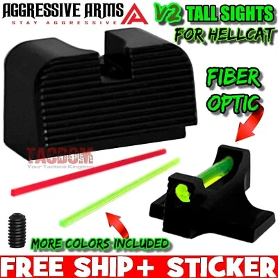 USA MADE AGGRESSIVE ARMS STEEL V2 TALL FIBER Height Sights SPRINGFIELD HELLCAT CO-WITNESS