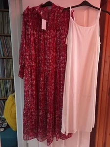 JOANNA HOPE PLUS SIZE 26 WOMENS MAXI DRESS WITH UNDERSLIP PINK RED - Picture 1 of 10
