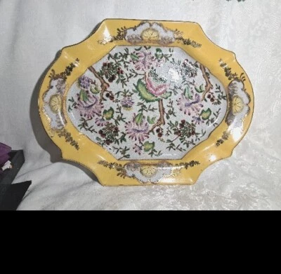 Plato colgante decorativo floral Mark Roberts porcelana cerámica adorno dorado raro Foto 1 de 4