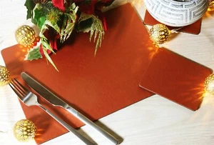 Set of 6 Copper Elementary Bonded Leather Placemats and 6 Coasters - Made in UK - Picture 1 of 1
