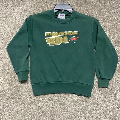 Vintage Minnesota Wild Sweater Toddler 8 Green Crewneck Sweatshirt Hockey Kids Cover