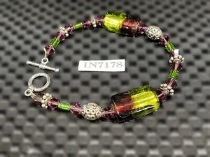 BRACELET 8" Silver Pendants & Colorful Gemstones Goshenite/Nephrite IN7178 - Picture 1 of 6
