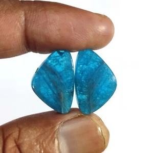 21.30 Cts Natural blue apatite Cabochon 2 Pcs Necklace Supply 20x13x4 MM - Picture 1 of 7