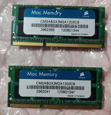 Mac Memory 8GB CORSAIR 2x4GB DDR3 1333mhz CMSA8GX3M2A1333C9 SODIMM Laptop 204pin - Image 1 of 2