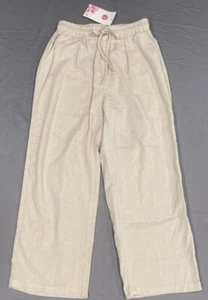 NWT Mumianxiu Women Pant S Beige Linen Blend Elastic Waist Relaxed Beach Cottage - Picture 1 of 13