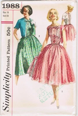 Uncut 1957 Simplicity Pattern 1988 Shirtwaist Dress sz 18 Full Skirt Jacket FF  - Image 1 of 4