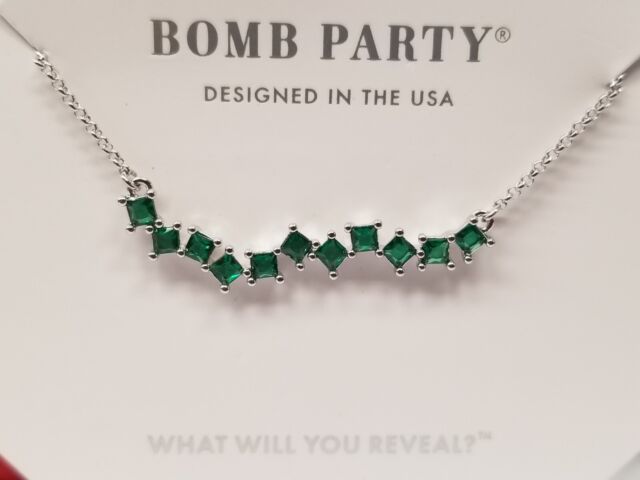 BOMB PARTY RBP3410 NECKLACE “ SEEING STARS ” LAB-CREATED EMERALD/RHODIUM  PLATING