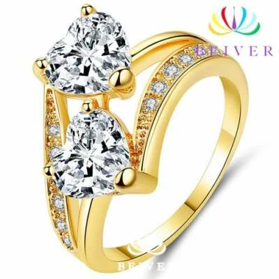 Ring; Clear Heart Shape Zircon 14 Yellow Gold Filled 925 Sterling Silver Size 8 - Image 1 of 4