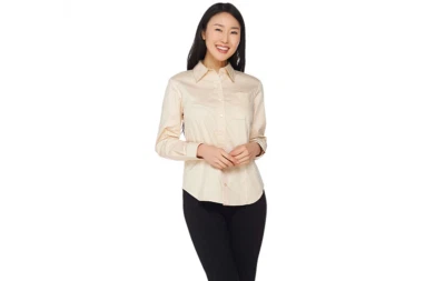 linea 1x Beige Botón Frontal Elástico Blusa Básica Camisa Foto 1 de 4
