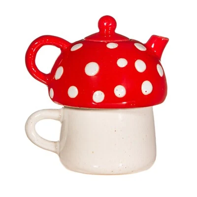 Tea For One roter Pilz Teekanne Tasse Keramik Geschenkset verpackt Sass & Belle - Bild 1 von 3