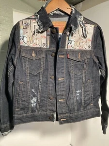 LEVIS Childrens Custom/Distressed Denim Jean Jacket Gucci Size M 10-12 See Pics - Picture 1 of 6
