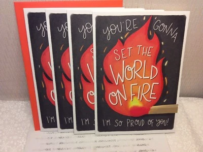 RSVP TARJETAS DE FELICITACIÓN GRADUACIÓN Nuevas con Sobres LOTE 4 "PONER EL MUNDO EN LLAMAS" Foto 1 de 2