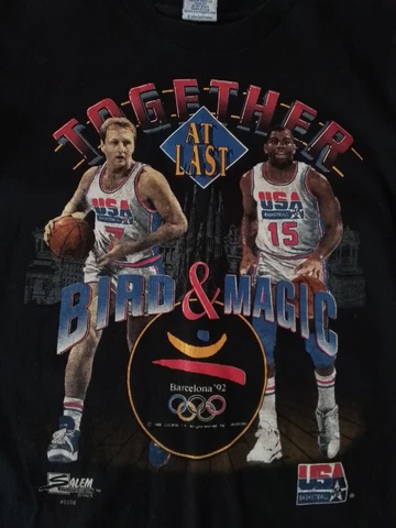 Vintage 1992 USA Dream Team Larry Bird Magic Johnson Together At Last T- Shirt m Cover