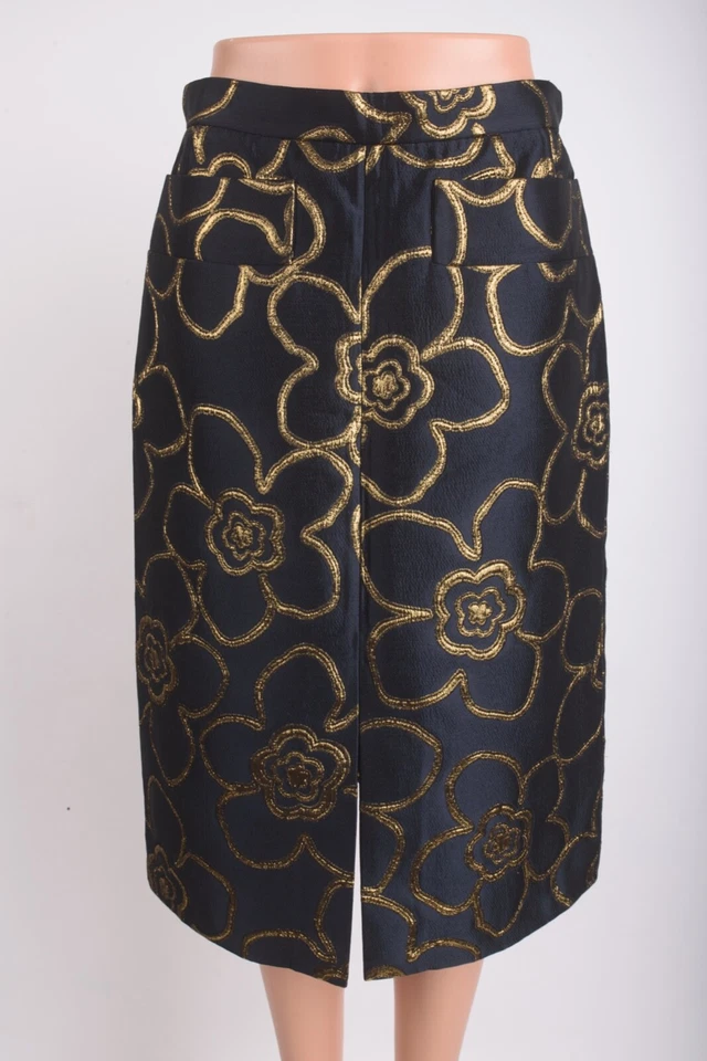 Falda Michael Kors Colección Mujer Línea A Azul Floral Azul Marino Dorado EE. UU. 6 NUEVA CON ETIQUETAS Foto 1 de 4