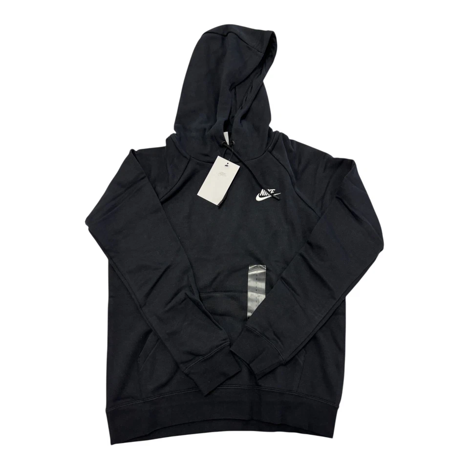 Nike NSW Essential Hoodie Pullover Fleece Black White Logo Size Small