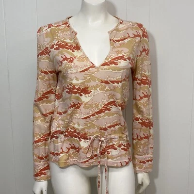 Camisa Marc Jacobs Top Mujer S Rosa Beige Multi Cordón Manga Larga Cuello en V Foto 1 de 4