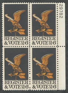 US. 1344. 6c. Register And Vote Issue. Plate Block of 4. MNH. 1968 - Picture 1 of 2