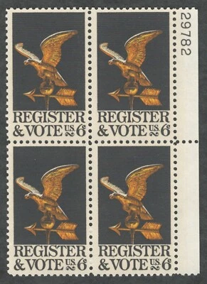 US. 1344. 6c. Register And Vote Issue. Plate Block of 4. MNH. 1968 - Image 1 of 2