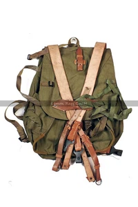 Original Vintage Rucksack Canvas/Leder - Rumänische Armee - Oliv - Bild 1 von 6