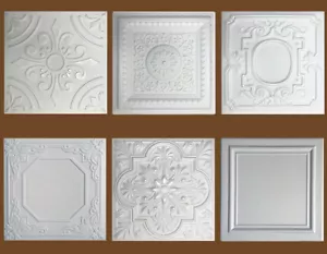 Piastrelle soffitto, colla, polistirolo, 20"" x 20"", BIANCO, a scelta di 6 disegni!!! - Foto 1 di 13