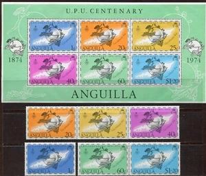 ANGUILLA 1974, U.P.U. CENTENARY, Scott 199-204,204a, MNH - Picture 1 of 1