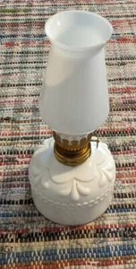 Vtg NICE Milk Glass Miniature Kerosene Oil Lamp White Working Wick Japan - Picture 1 of 12