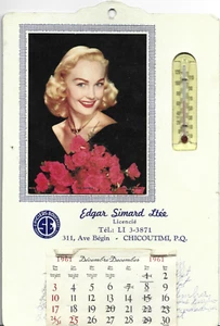 1961 ANCIEN CALENDRIER AVEC UN THERMOMÉETRE ET UNE PAGE DE CALENDRIER EDGAR SIMA - Foto 1 di 1