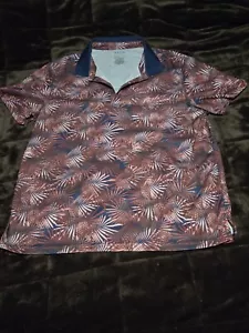 APT.9 Premiere Flex Golf Polo Shirt Mens L Brown Palm Leaf Performance Rugby - Picture 1 of 5
