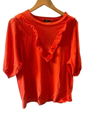 J Crew 荷叶边围兜棉质 T 恤,尺寸 L,明亮日落 AP378 橙色波西米亚 — 第 1/4 张图片